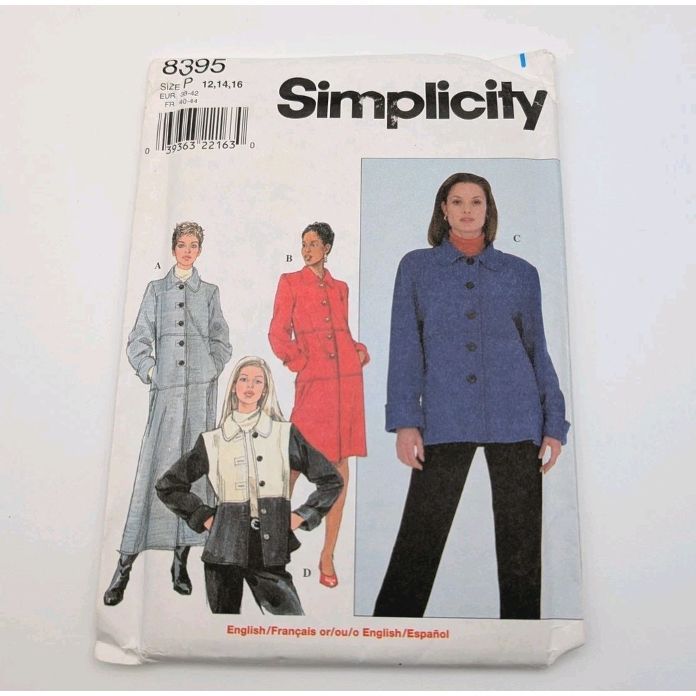 Vintage Simplicity Coat & Jacket Sewing Pattern 8395 Uncut 1998 Sizes 12 14 16